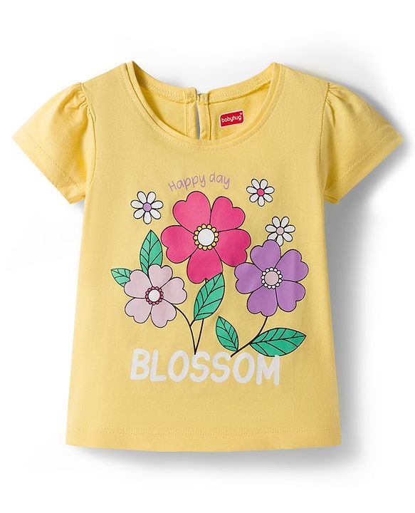 Babyhug Cotton Knit Half Sleeves T-Shirt with Floral & Polka Dot Print Pack of 3 -Plum Yellow & White