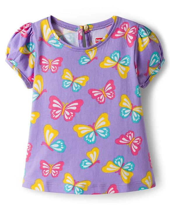 Babyhug Cotton Knit Half Sleeves T-Shirt with Butterfly & Polka Dot Print Pack of 3 - Pink Yellow & Plum