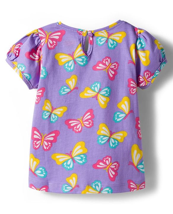 Babyhug Cotton Knit Half Sleeves T-Shirt with Butterfly & Polka Dot Print Pack of 3 - Pink Yellow & Plum