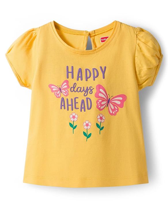 Babyhug Cotton Knit Half Sleeves T-Shirt with Butterfly & Polka Dot Print Pack of 3 - Pink Yellow & Plum