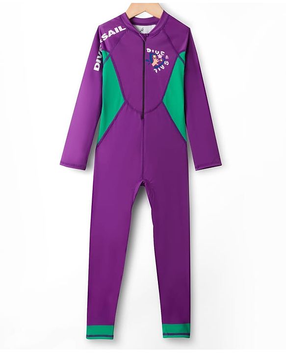 Pine Active Full Raglan Sleeves Cut & Sew Legged Swimsuit - Purple