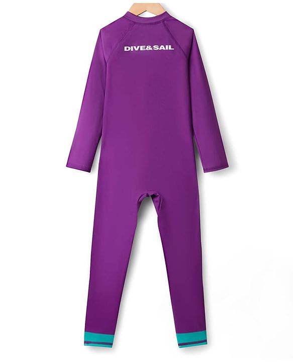 Pine Active Full Raglan Sleeves Cut & Sew Legged Swimsuit - Purple