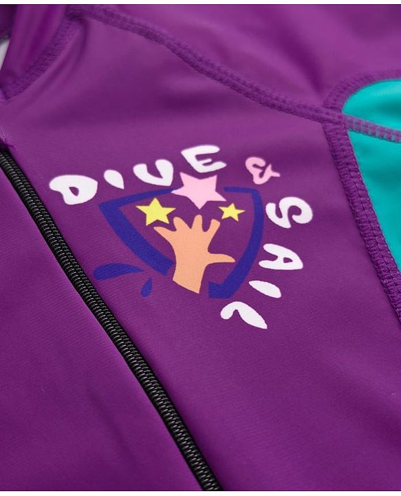 Pine Active Full Raglan Sleeves Cut & Sew Legged Swimsuit - Purple