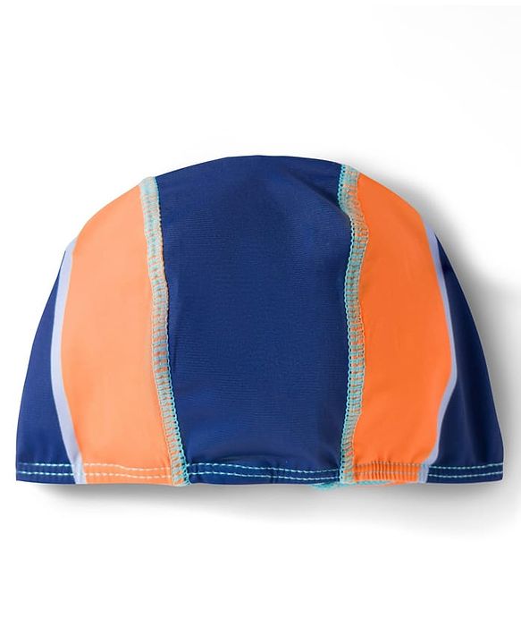 Pine Kids Half Raglan Sleeves Text Printed Legged Swimsuit with Cap- Navy Blue