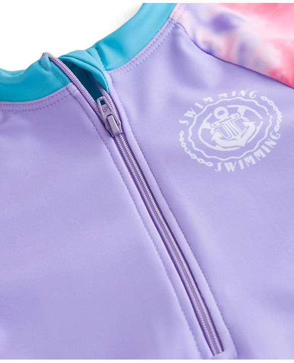 Babyhug Full Raglan Sleeves Printed Legged Swimsuit - Purple
