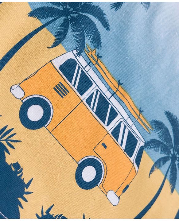 Babyhug Cotton Knit Half Sleeves T-Shirt with Vehicle & Beach Theme Print - White