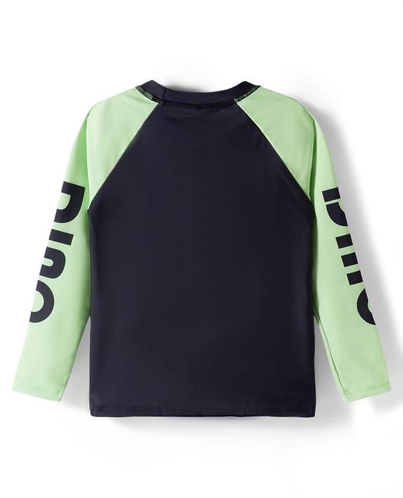Pine Kids Raglan Full Sleeves Two Piece Swimsuit & Cap Text with Dino Print - Black
