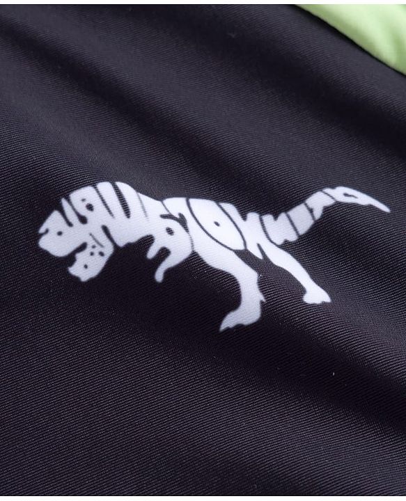 Pine Kids Raglan Full Sleeves Two Piece Swimsuit & Cap Text with Dino Print - Black