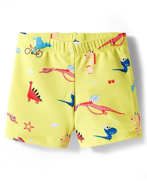 Babyhug Dino Printed Swimming Trunk With Cap - Yellow