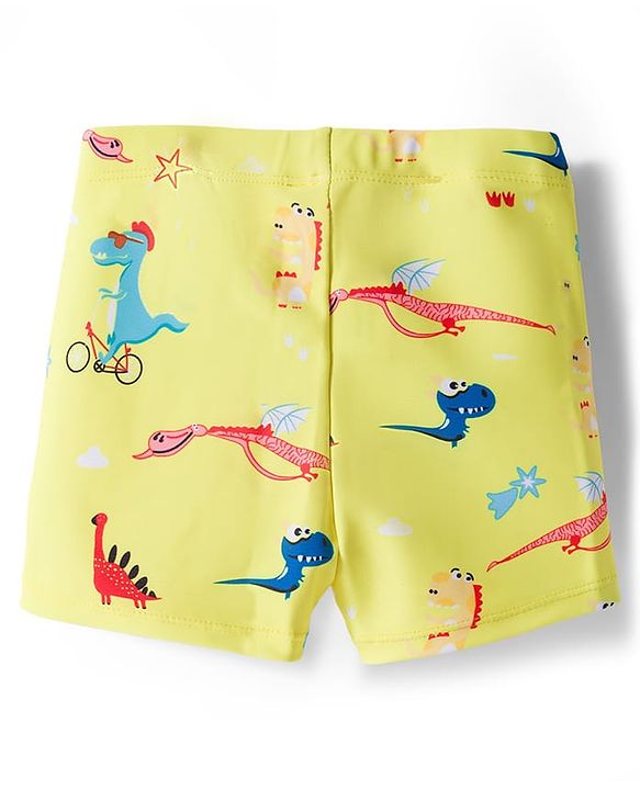 Babyhug Dino Printed Swimming Trunk With Cap - Yellow