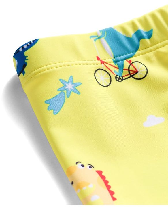 Babyhug Dino Printed Swimming Trunk With Cap - Yellow