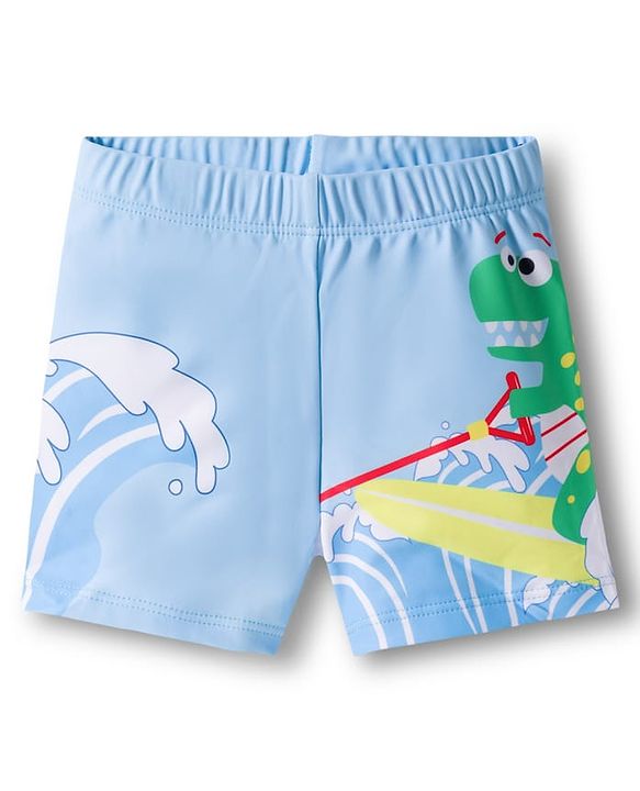 Babyhug Dino Printed Swimming Trunk With Cap - Light Blue