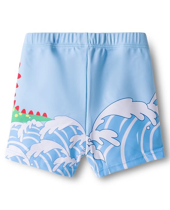 Babyhug Dino Printed Swimming Trunk With Cap - Light Blue