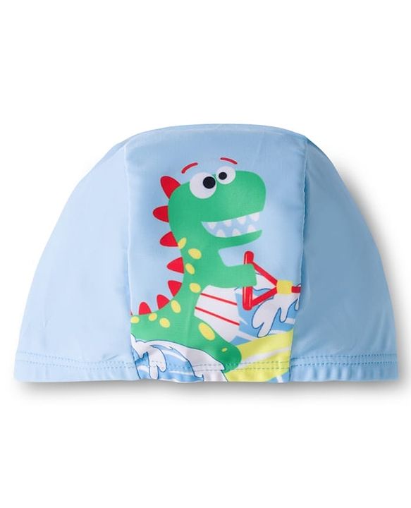 Babyhug Dino Printed Swimming Trunk With Cap - Light Blue