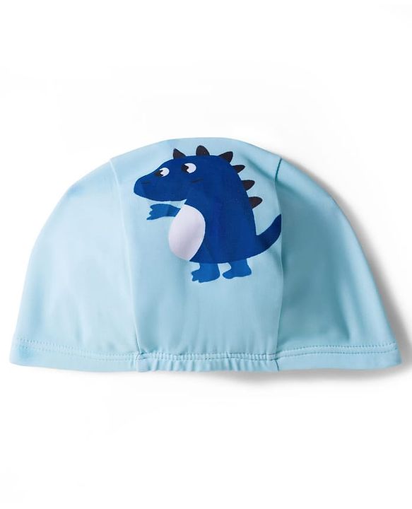 Babyhug Half Raglan Sleeves Legged Swimsuit With Dino Print & Cap - Light Blue
