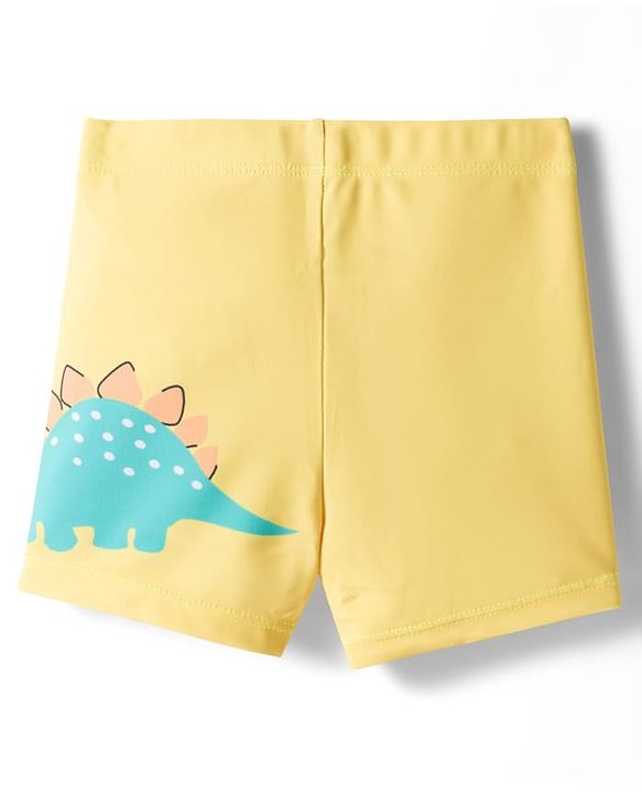 Babyhug Raglan Half Sleeves Dino Printed T-Shirt & Shorts Swimsuit With Cap - Yellow
