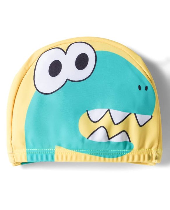 Babyhug Raglan Half Sleeves Dino Printed T-Shirt & Shorts Swimsuit With Cap - Yellow