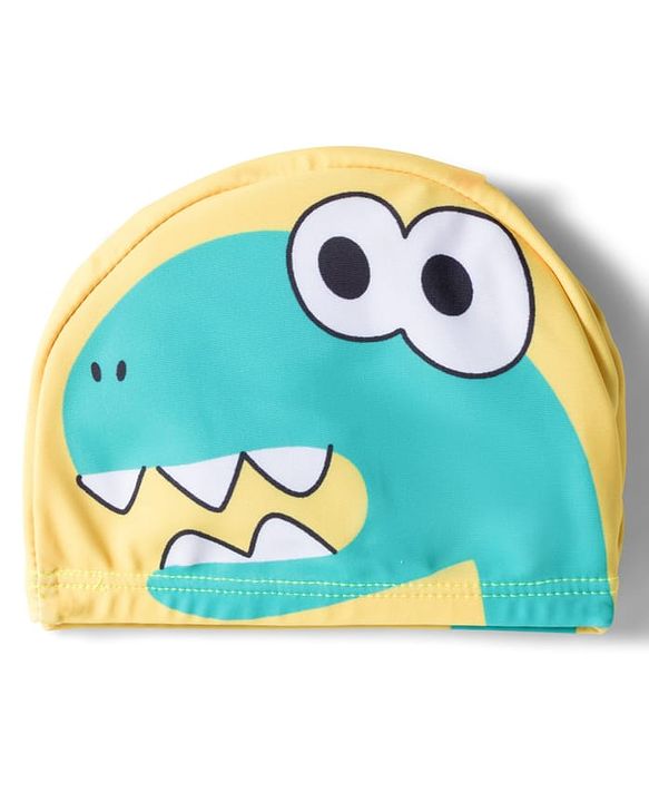 Babyhug Raglan Half Sleeves Dino Printed T-Shirt & Shorts Swimsuit With Cap - Yellow