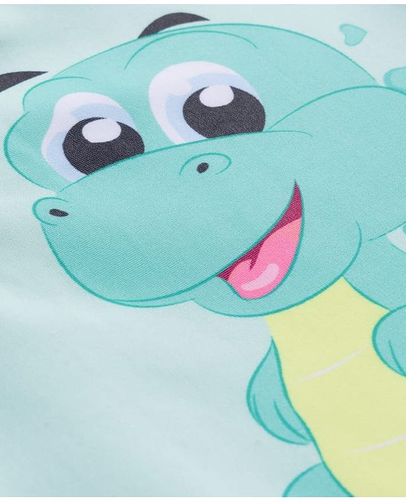 Babyhug Half Raglan Sleeves Legged Swimsuit With Dino Print & Cap - Sea Green