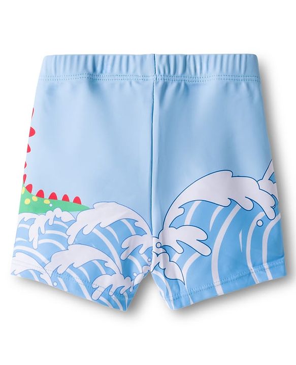 Babyhug Dino Printed Swimming Trunk With Cap - Light Blue