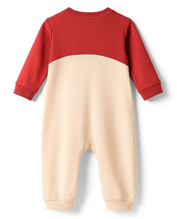 Babyhug 100% Cotton Knit Full Sleeves Romper With Cap & Deer Applique - Beige