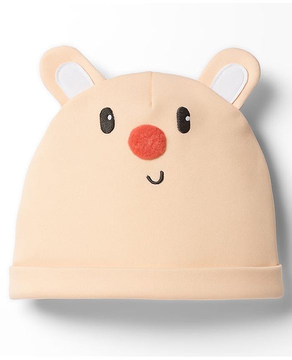 Babyhug 100% Cotton Knit Full Sleeves Romper With Cap & Deer Applique - Beige