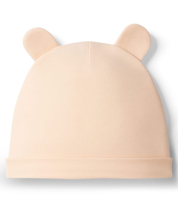 Babyhug 100% Cotton Knit Full Sleeves Romper With Cap & Deer Applique - Beige