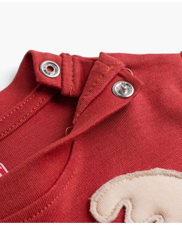 Babyhug 100% Cotton Knit Full Sleeves Romper With Cap & Deer Applique - Beige