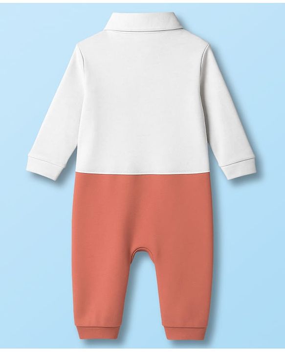Babyhug 100% Cotton Knit Full Sleeves Romper With Animal & Bow Applique - Brown