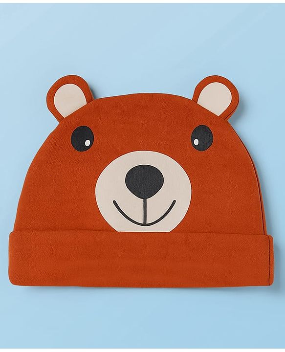 Babyhug 100% Cotton Knit Full Sleeves Romper With Cap Bear Embroidery & Applique - Brown