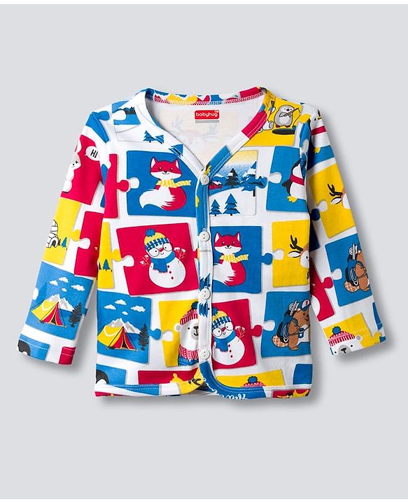 Babyhug 100% Cotton Knit Full Sleeves Jhablas With Stripes & Animal Print Pack of 3 - Multicolor