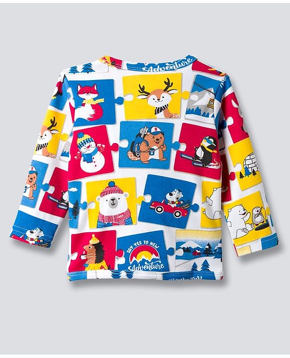 Babyhug 100% Cotton Knit Full Sleeves Jhablas With Stripes & Animal Print Pack of 3 - Multicolor