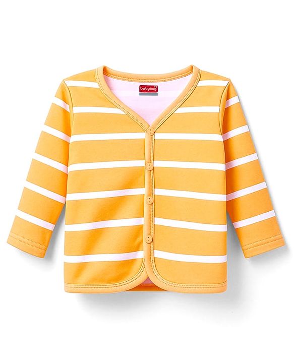 Babyhug 100% Cotton Knit Full Sleeves Front Open Jhablas with Animal Print & Stripes Pack of 3 - Red Blue & Yellow