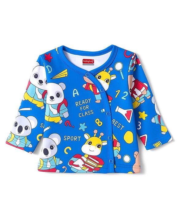 Babyhug 100% Cotton Knit Full Sleeves Front Open Jhablas with Animal Print & Stripes Pack of 3 - Red Blue & Yellow