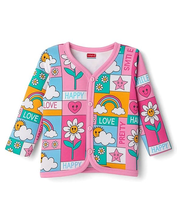 Babyhug 100% Cotton Knit Full Sleeves Front Open Jhablas with Floral & Polka Dot Print Pack of 3 - Pink & Orange