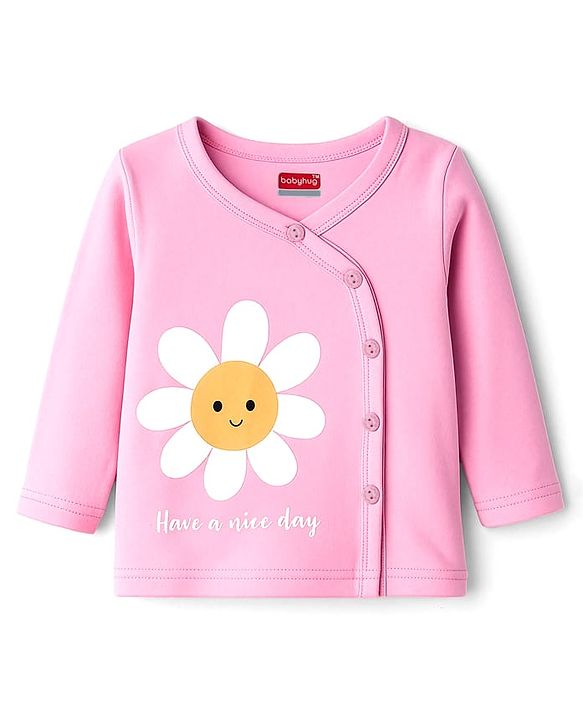 Babyhug 100% Cotton Knit Full Sleeves Front Open Jhablas with Floral & Polka Dot Print Pack of 3 - Pink & Orange