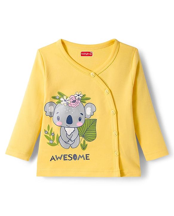 Babyhug 100% Cotton Knit Full Sleeves Front Open Jhablas With Stripe & Animal Print Pack of 3 - Pink Aqua Blue & Yellow
