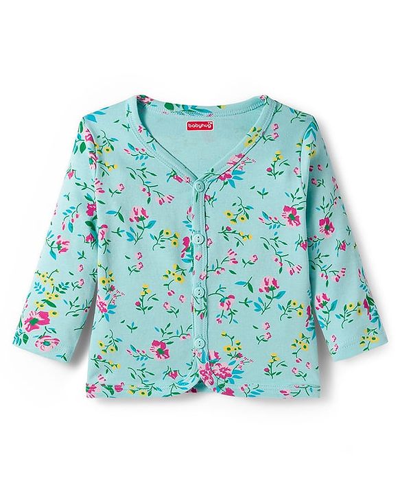 Babyhug 100% Cotton Knit Full Sleeves Front Open Jhablas With Stripe & Animal Print Pack of 3 - Pink Aqua Blue & Yellow