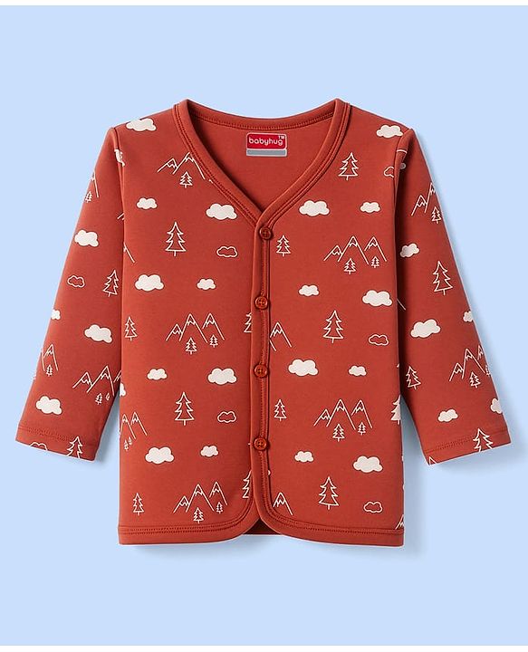 Babyhug 100% Cotton Knit Full Sleeves Front Open Jhablas with Animal Print & Stripes Pack of 3 - Rust Orange White & Blue