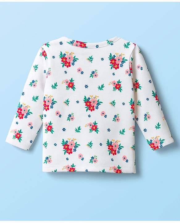 Babyhug 100% Cotton Knit Full Sleeves Front Open Jhablas with Floral Print Pack of 3 - Pink Red & White