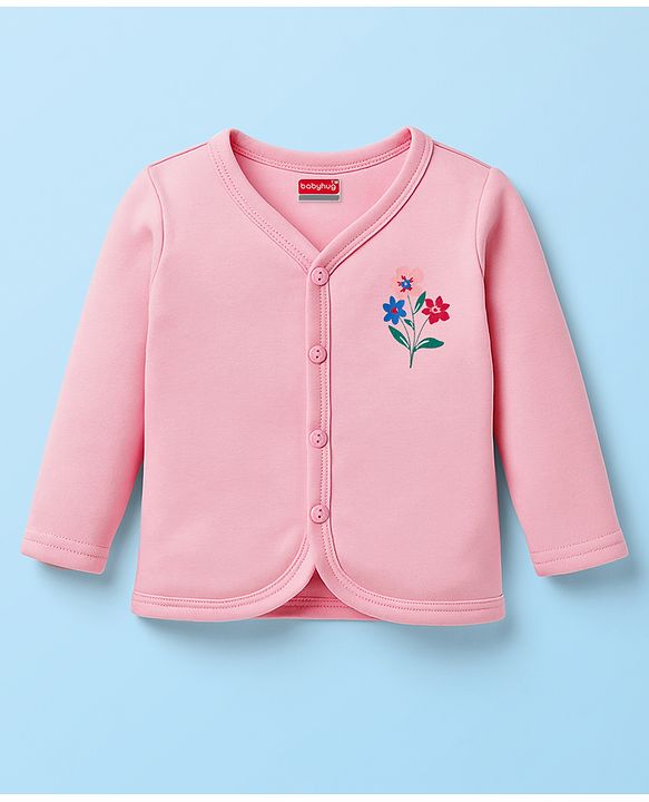 Babyhug 100% Cotton Knit Full Sleeves Front Open Jhablas with Floral Print Pack of 3 - Pink Red & White