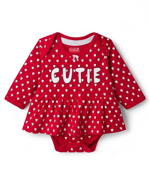 Babyhug Interlock Knit Full Sleeves Onesies With Leggings & Polka Dot Print - White