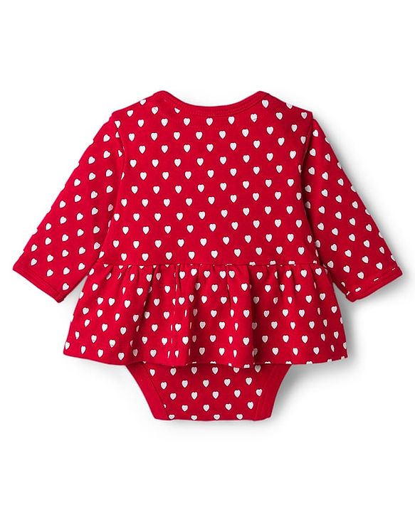 Babyhug Interlock Knit Full Sleeves Onesies With Leggings & Polka Dot Print - White