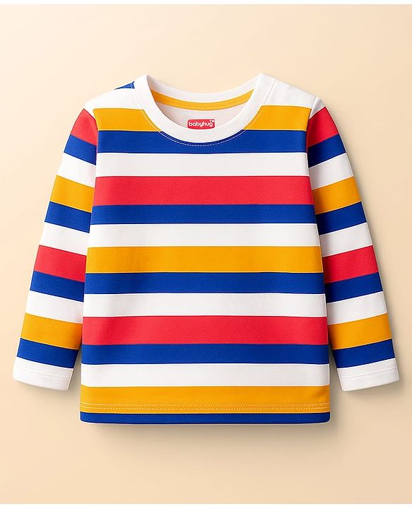 Babyhug 100 % Cotton Knit Full Sleeves T-Shirt with Stripes & Lets Have A Good Day Text Print Pack of 3 - Red White & Blue