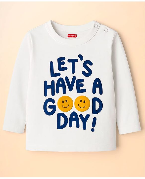 Babyhug 100 % Cotton Knit Full Sleeves T-Shirt with Stripes & Lets Have A Good Day Text Print Pack of 3 - Red White & Blue