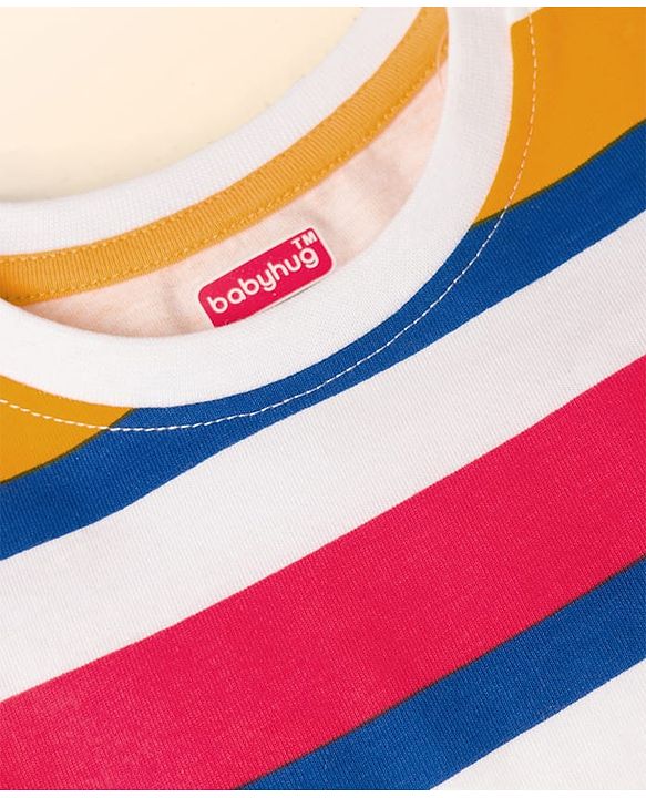 Babyhug 100 % Cotton Knit Full Sleeves T-Shirt with Stripes & Lets Have A Good Day Text Print Pack of 3 - Red White & Blue