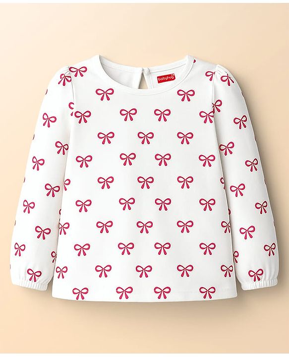 Babyhug 100 % Cotton Knit Full Sleeves T-Shirts with Heart Bow & Polka Dot Print Pack of 5 - Pink White & Navy Blue