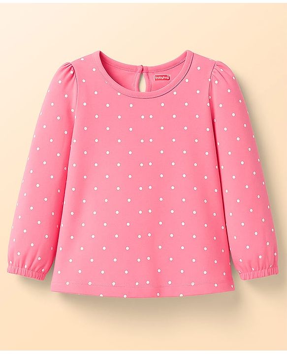 Babyhug 100 % Cotton Knit Full Sleeves T-Shirts with Heart Bow & Polka Dot Print Pack of 5 - Pink White & Navy Blue