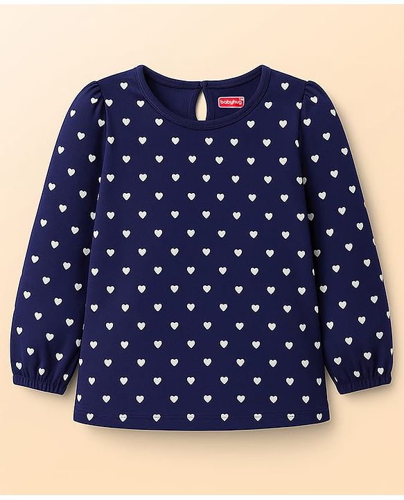 Babyhug 100 % Cotton Knit Full Sleeves T-Shirts with Heart Bow & Polka Dot Print Pack of 5 - Pink White & Navy Blue