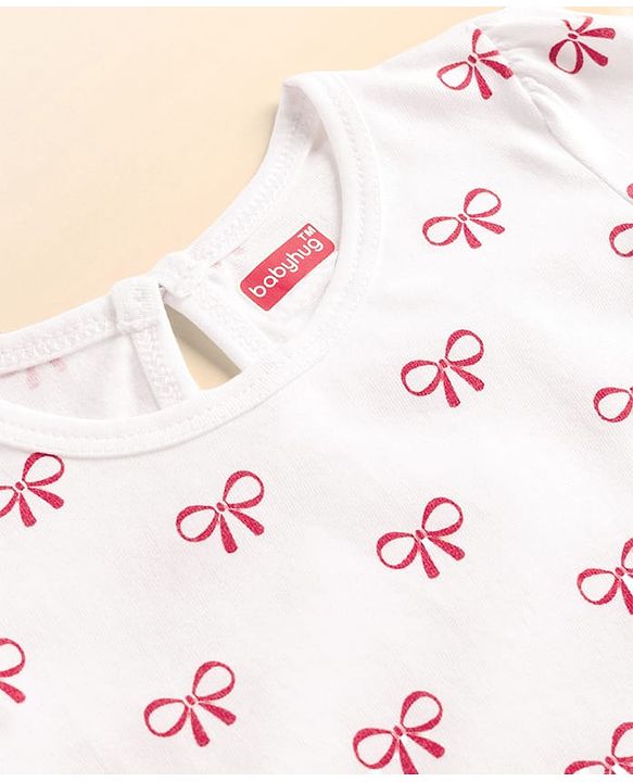 Babyhug 100 % Cotton Knit Full Sleeves T-Shirts with Heart Bow & Polka Dot Print Pack of 5 - Pink White & Navy Blue